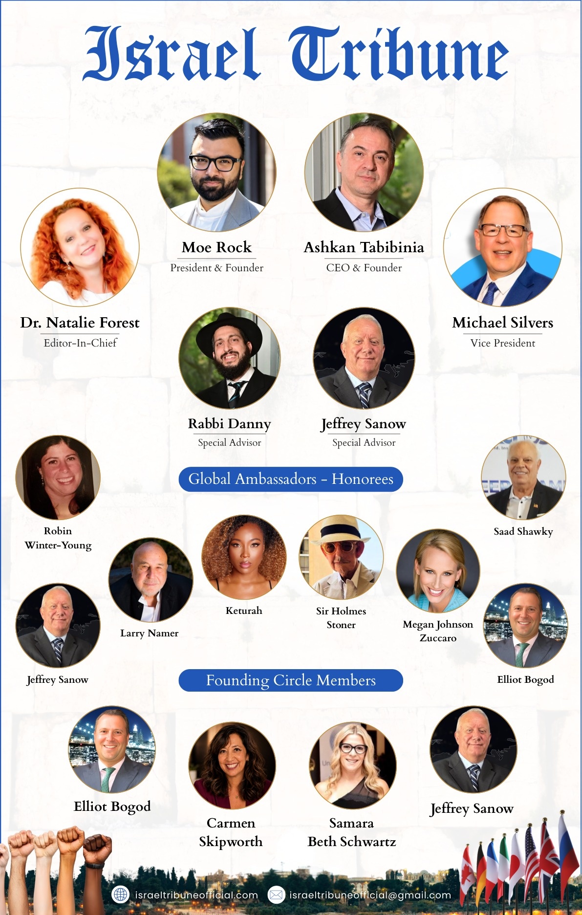 The Israel Tribune founding team, global ambassadors, and founding circle members